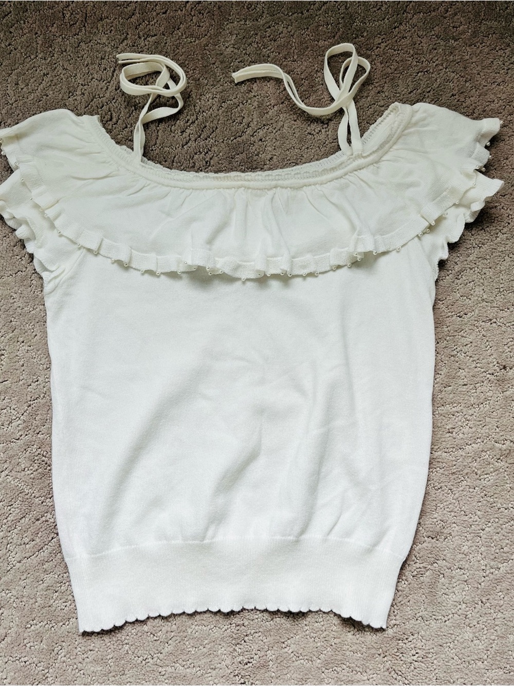 Women’s Off-Shoulder Ruffle Tie-Shoulder Tank Top - White